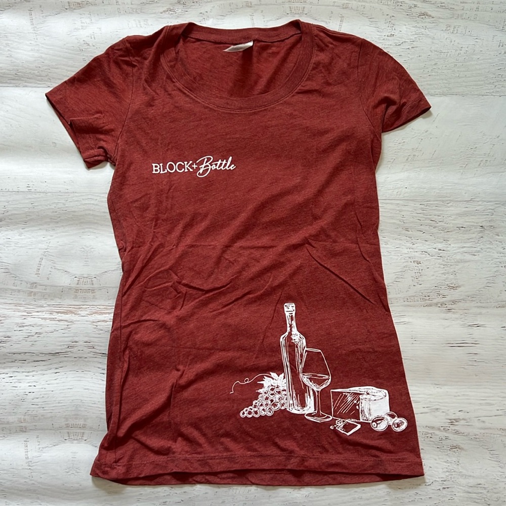 Wine and Cheese Charcuterie Block and Bottle TShirt SMALL